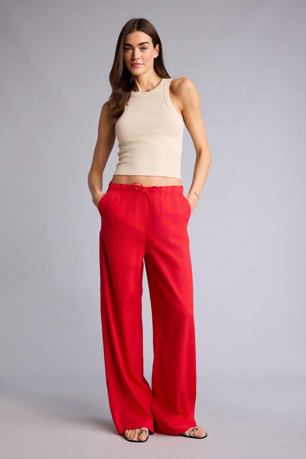DeFacto Wide Leg Keten Karışımlı Pantolon E1981AX26SM