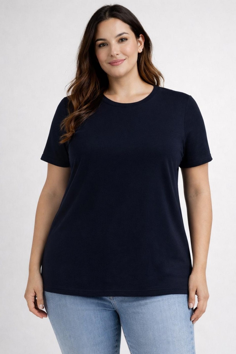 Büyük Beden Yeni Sezon Konfor Modeli Viskon Ribana Kısa Kol Anne Tshirt-Lacivert görsel 4