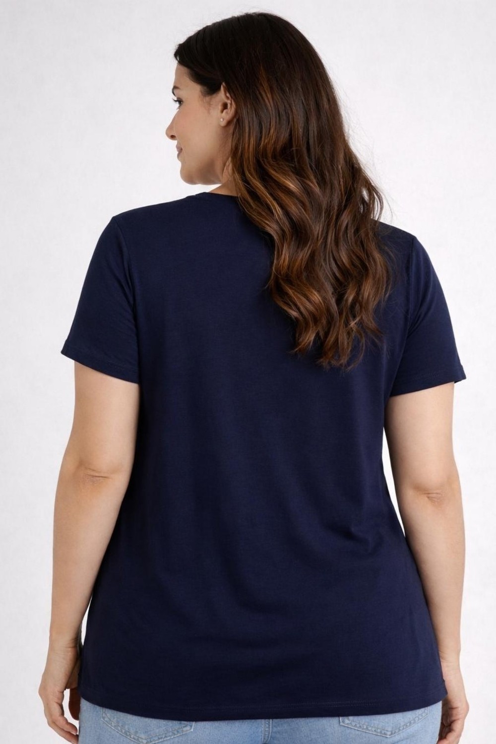 Büyük Beden Yeni Sezon Konfor Modeli Viskon Ribana Kısa Kol Anne Tshirt-Lacivert görsel 5