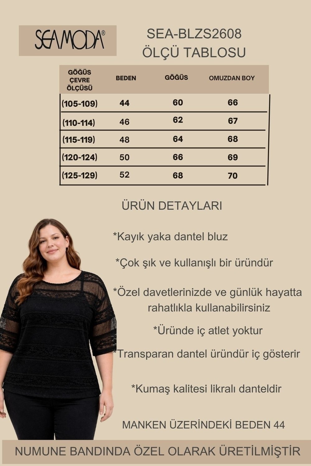 Büyük Beden Yeni Sezon Şık Zarif Dantel Bluz-Siyah görsel 2
