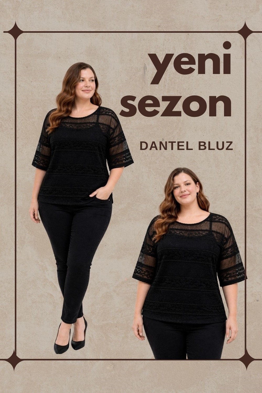 Büyük Beden Yeni Sezon Şık Zarif Dantel Bluz-Siyah görsel 6