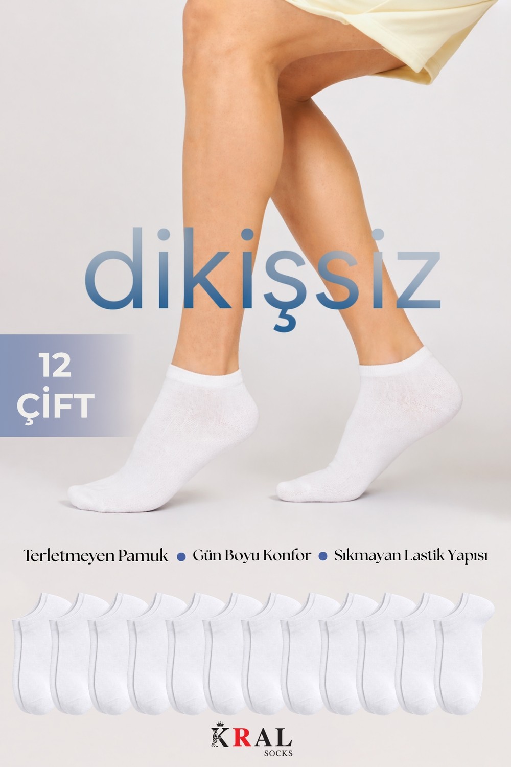 Kral Socks 12 Çift Unisex Pamuklu Dikişsiz Bilek Boy Çorap