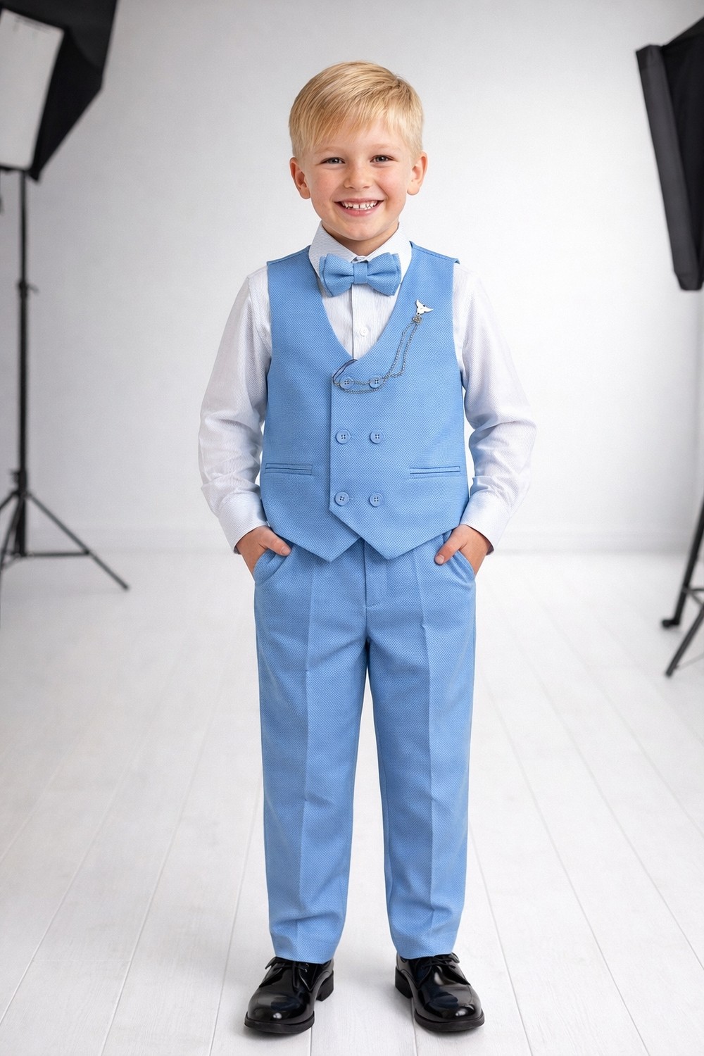 tinytrends Erkek Çocuk Takım Elbise Yelekli Papyonlu görsel 7