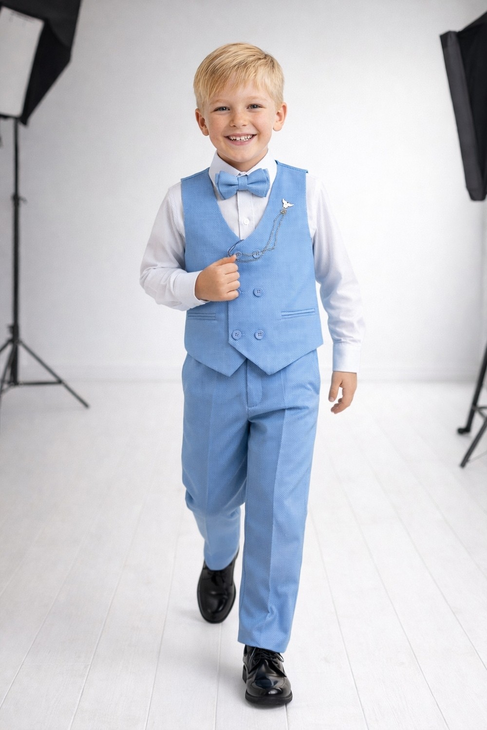 tinytrends Erkek Çocuk Takım Elbise Yelekli Papyonlu görsel 8