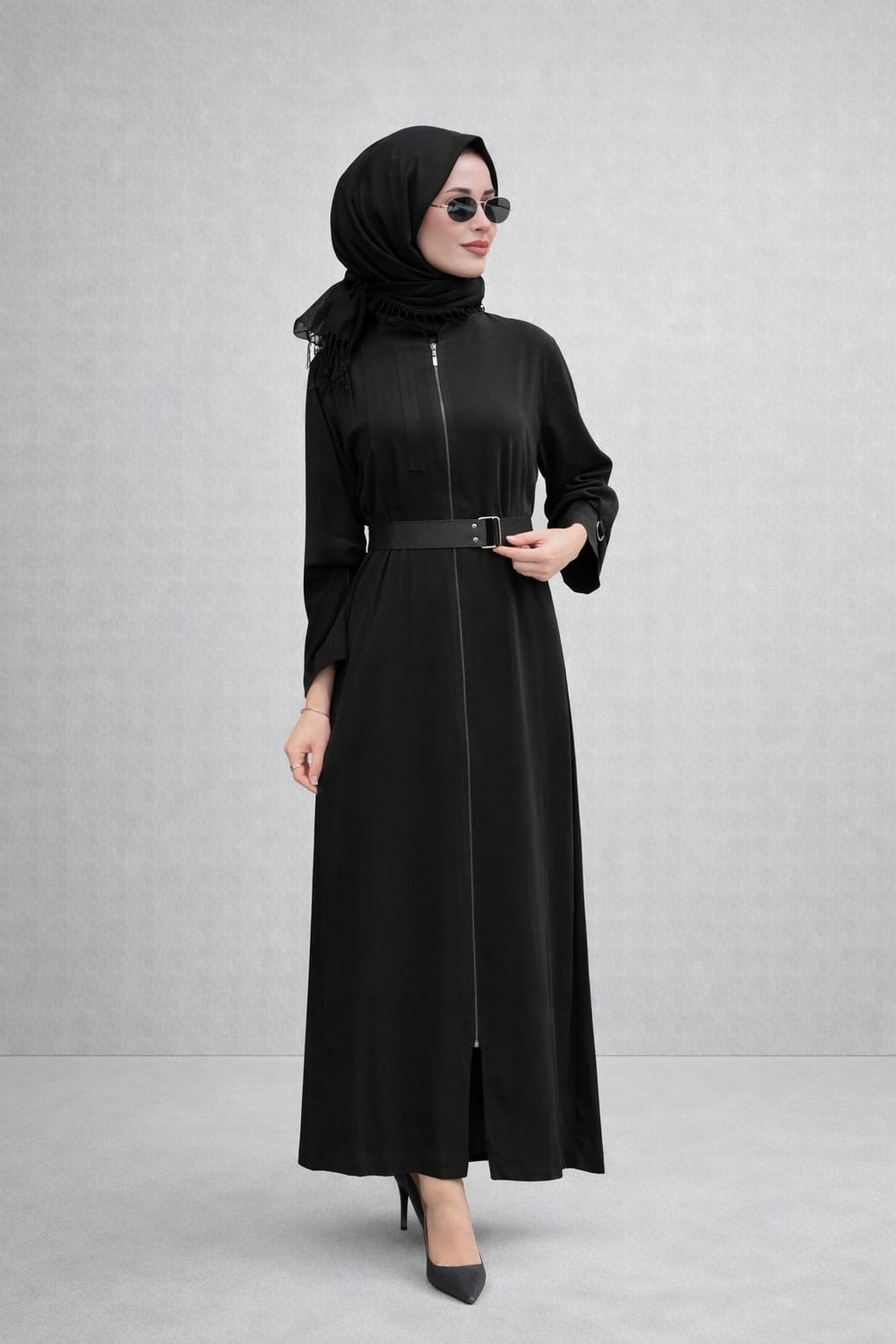 Nurcan Çetin 26911 Band Model Tam Boy Fermuarlı Ferace