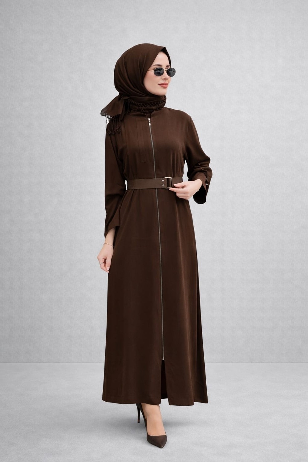 Nurcan Çetin 26911 Band Model Tam Boy Fermuarlı Ferace görsel 3