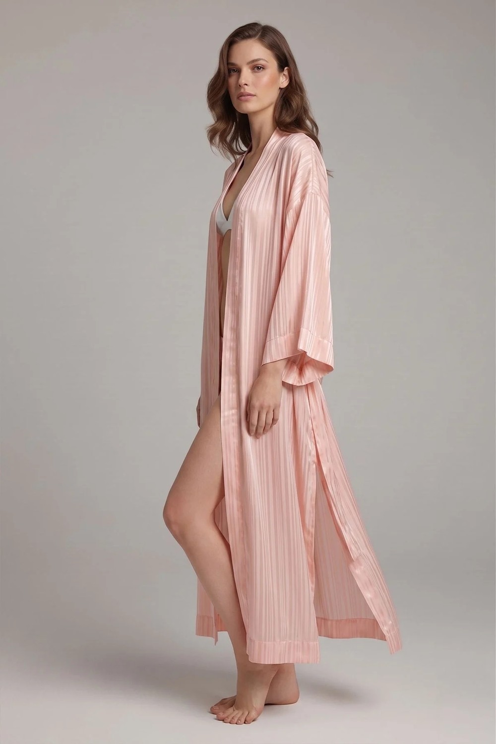 Deriderim Lavin Toz Pembe Maxi Şifon Elbise Plaj Kaftan görsel 5