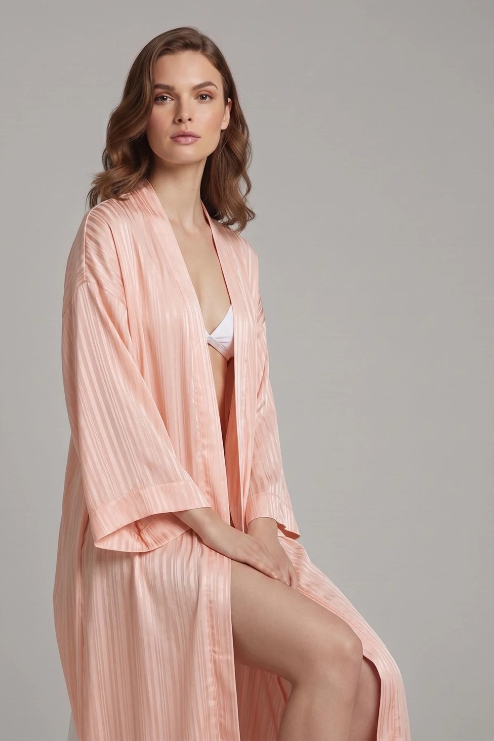 Deriderim Lavin Toz Pembe Maxi Şifon Elbise Plaj Kaftan görsel 7