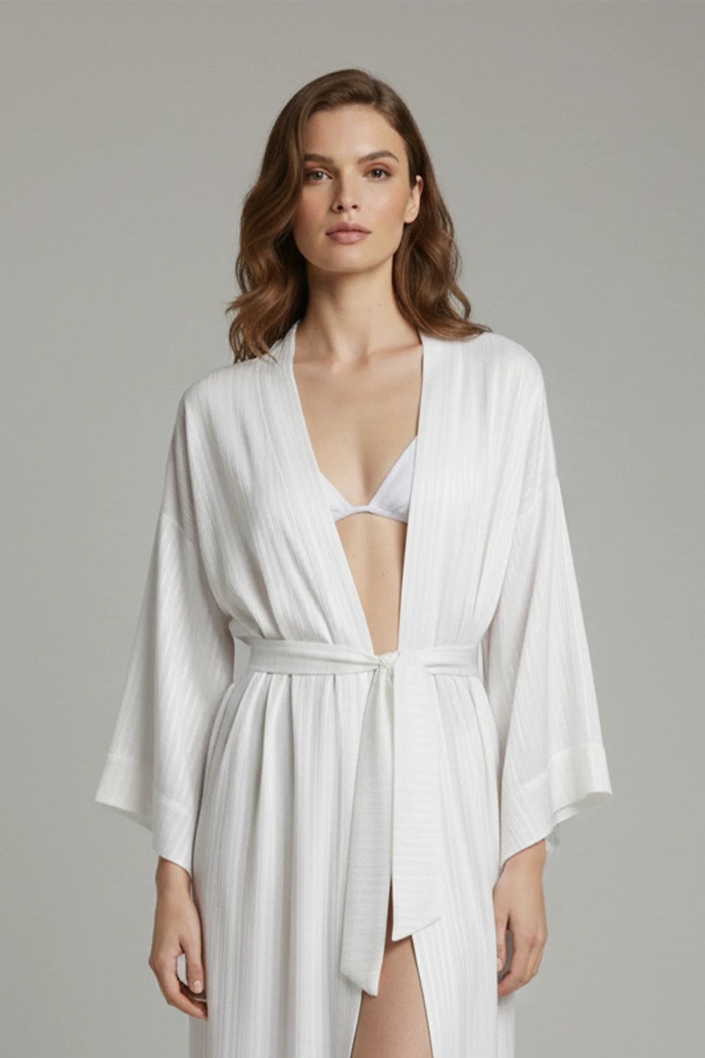 Deriderim Lavin Beyaz Maxi Şifon Elbise Plaj Kaftan görsel 5