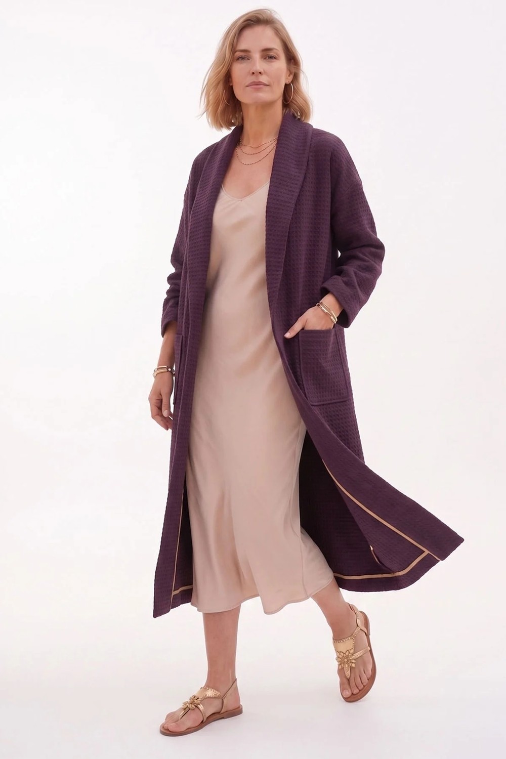 Deriderim Bordo Şal Yaka Uzun Dokulu Kaftan