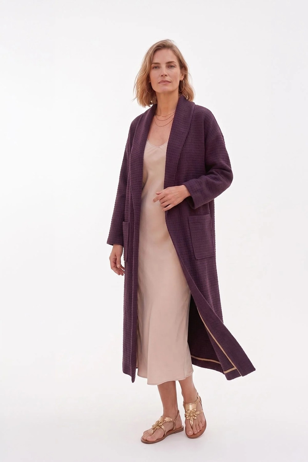 Deriderim Bordo Şal Yaka Uzun Dokulu Kaftan görsel 3