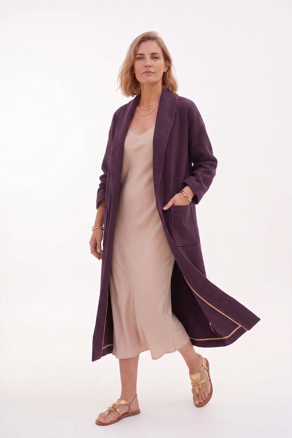 Deriderim Bordo Şal Yaka Uzun Dokulu Kaftan görsel 4