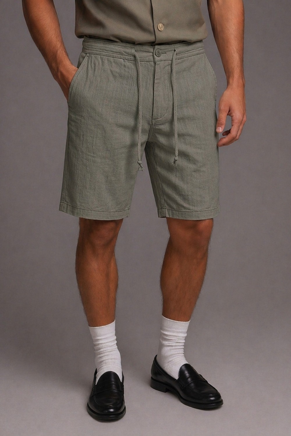 Tarz Cool Erkek %100 Pamuk Linen Şort, Bağcıklı Rahat Kesim Yazlık Şort