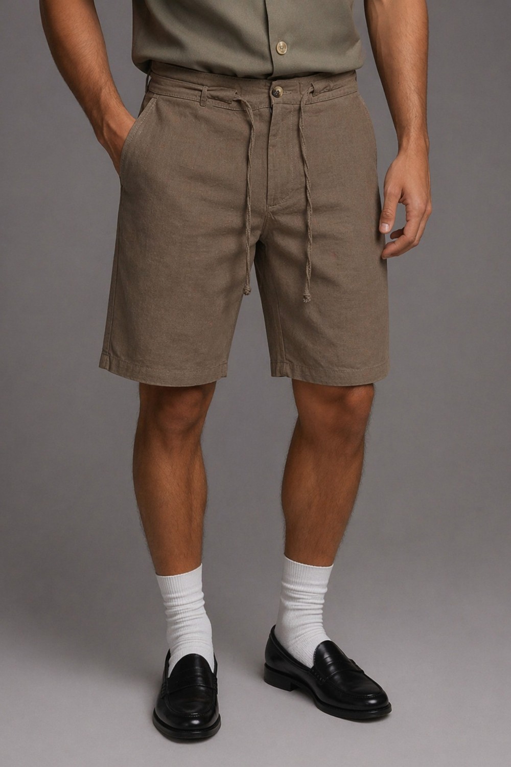 Tarz Cool Erkek %100 Pamuk Linen Şort, Bağcıklı Rahat Kesim Yazlık Şort