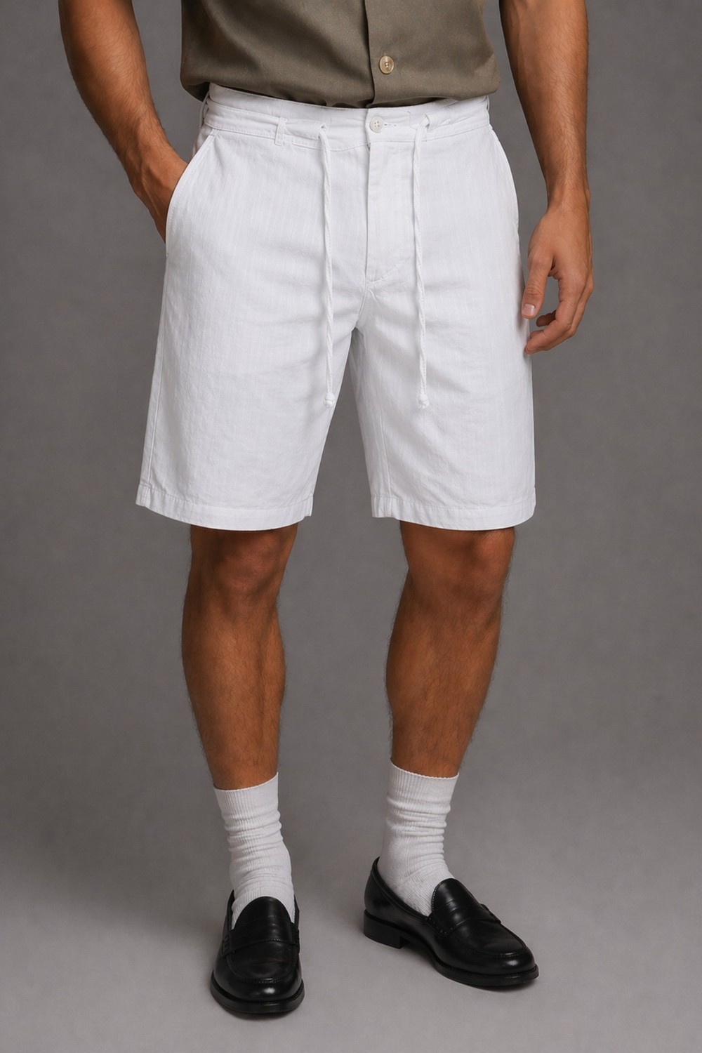 Tarz Cool Erkek %100 Pamuk Linen Şort, Bağcıklı Rahat Kesim Yazlık Şort
