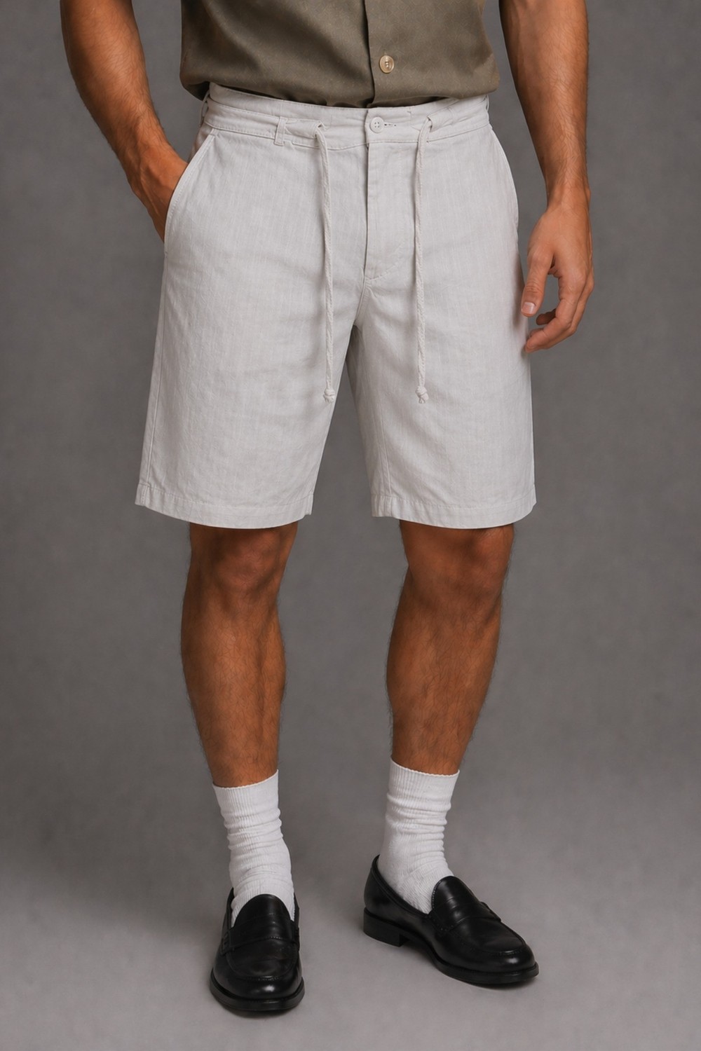 Tarz Cool Erkek %100 Pamuk Linen Şort, Bağcıklı Rahat Kesim Yazlık Şort