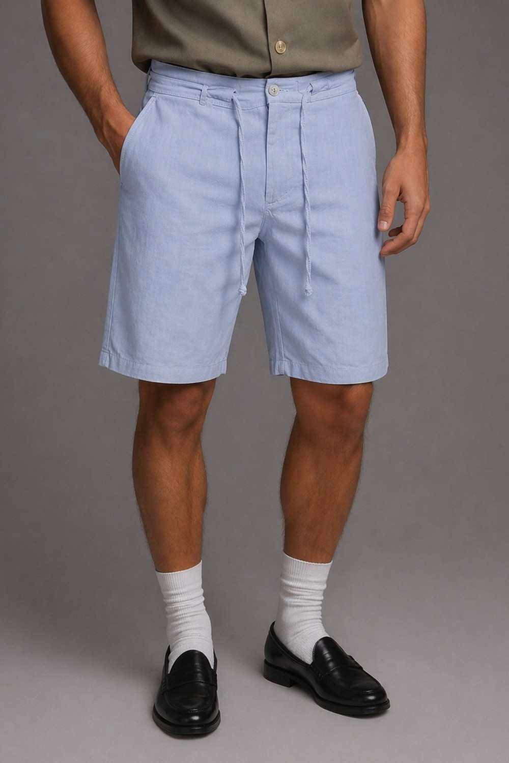 Tarz Cool Erkek %100 Pamuk Linen Şort, Bağcıklı Rahat Kesim Yazlık Şort