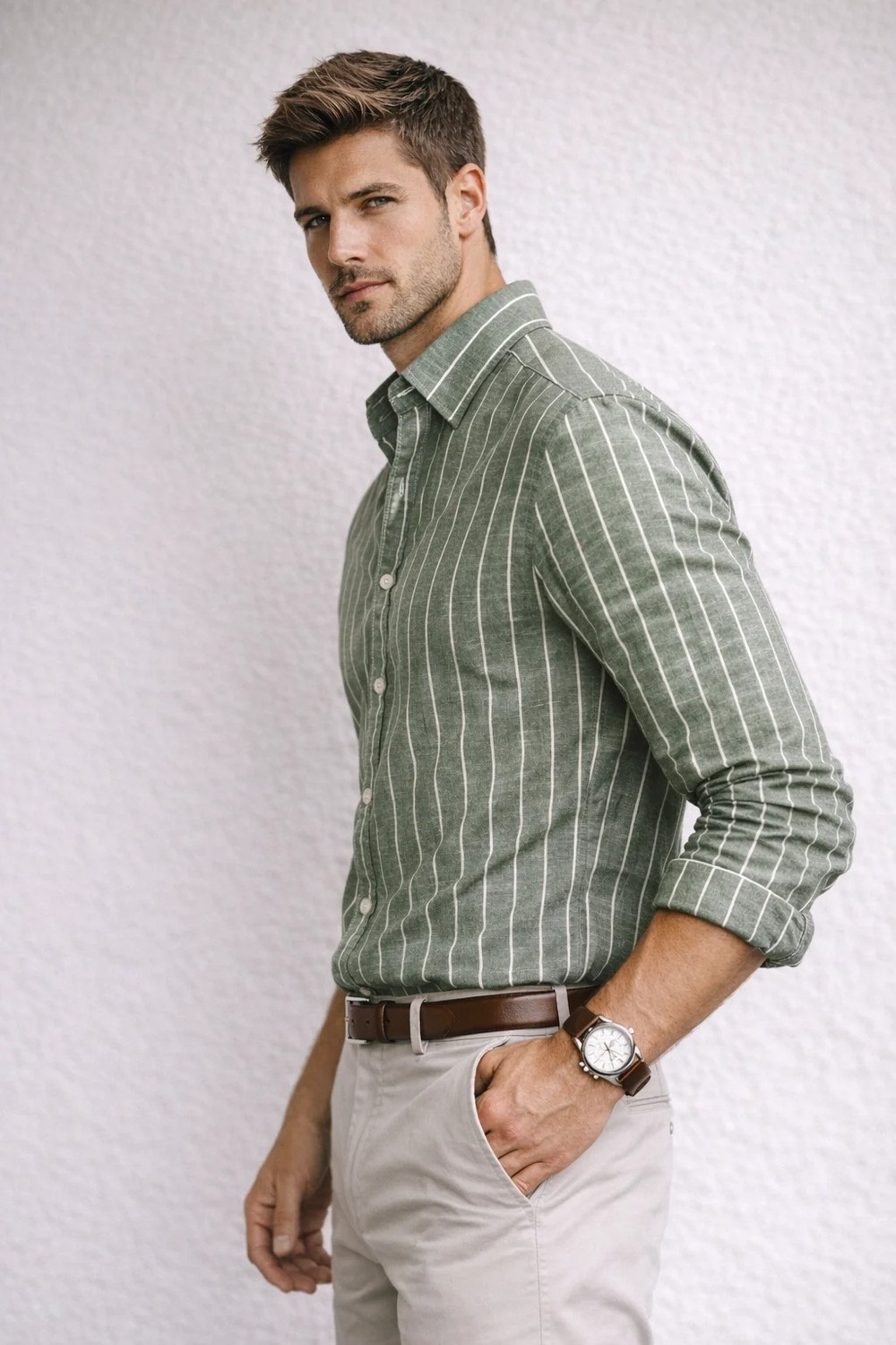 Polo State Erkek Regular Fit Indigo Çizgili Keten Görünümlü Gömlek görsel 2