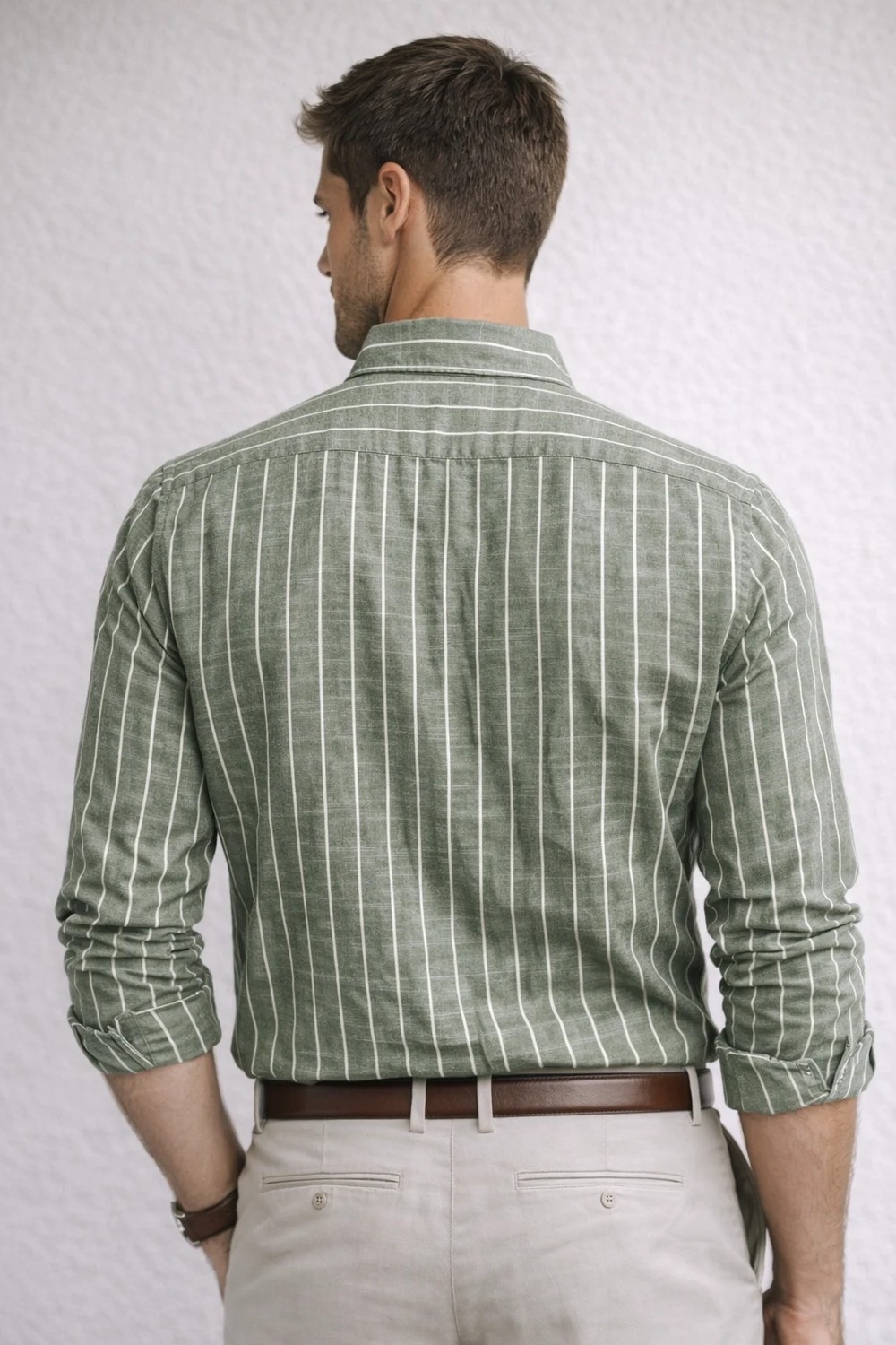 Polo State Erkek Regular Fit Indigo Çizgili Keten Görünümlü Gömlek görsel 3