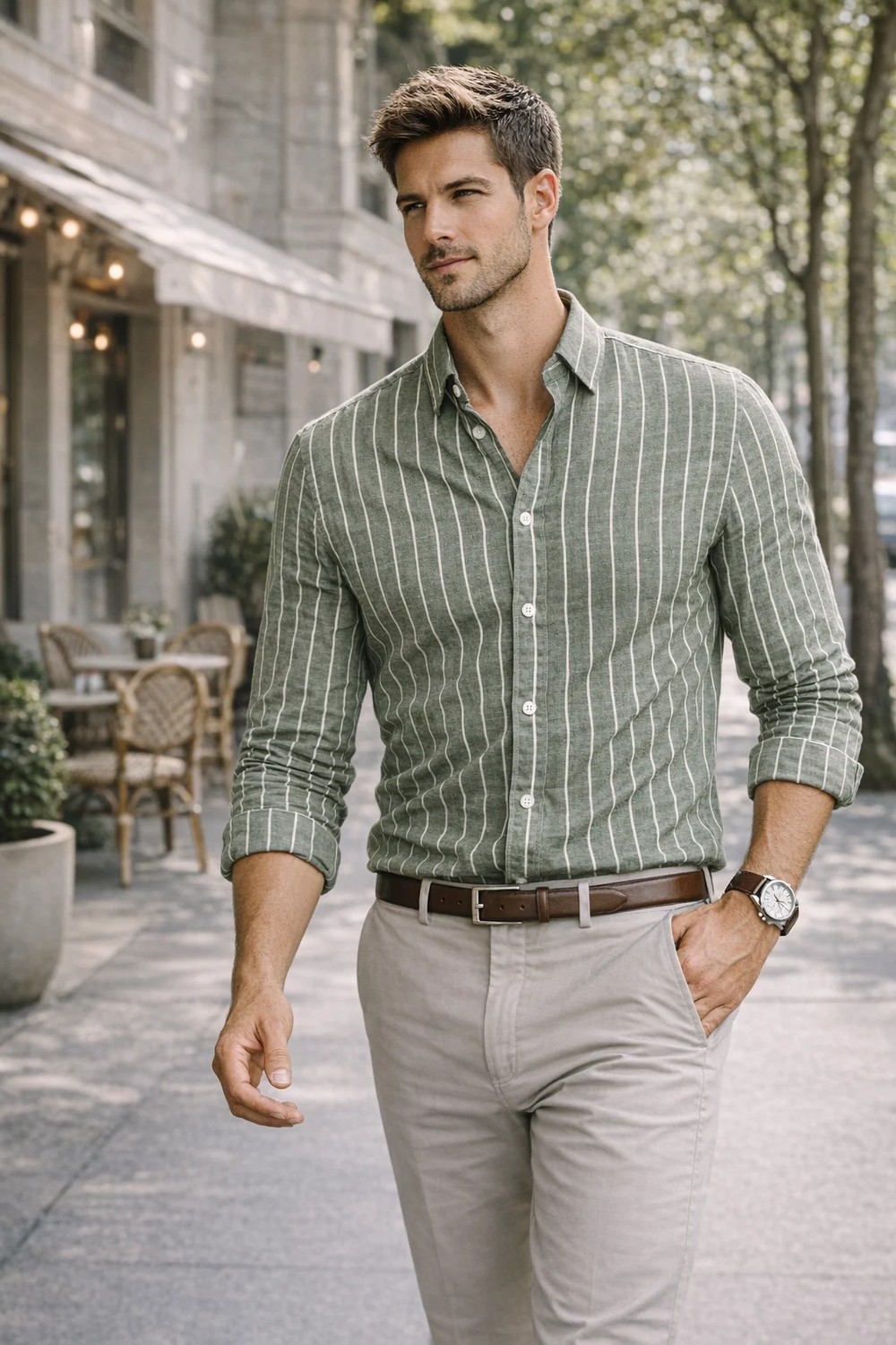 Polo State Erkek Regular Fit Indigo Çizgili Keten Görünümlü Gömlek görsel 5