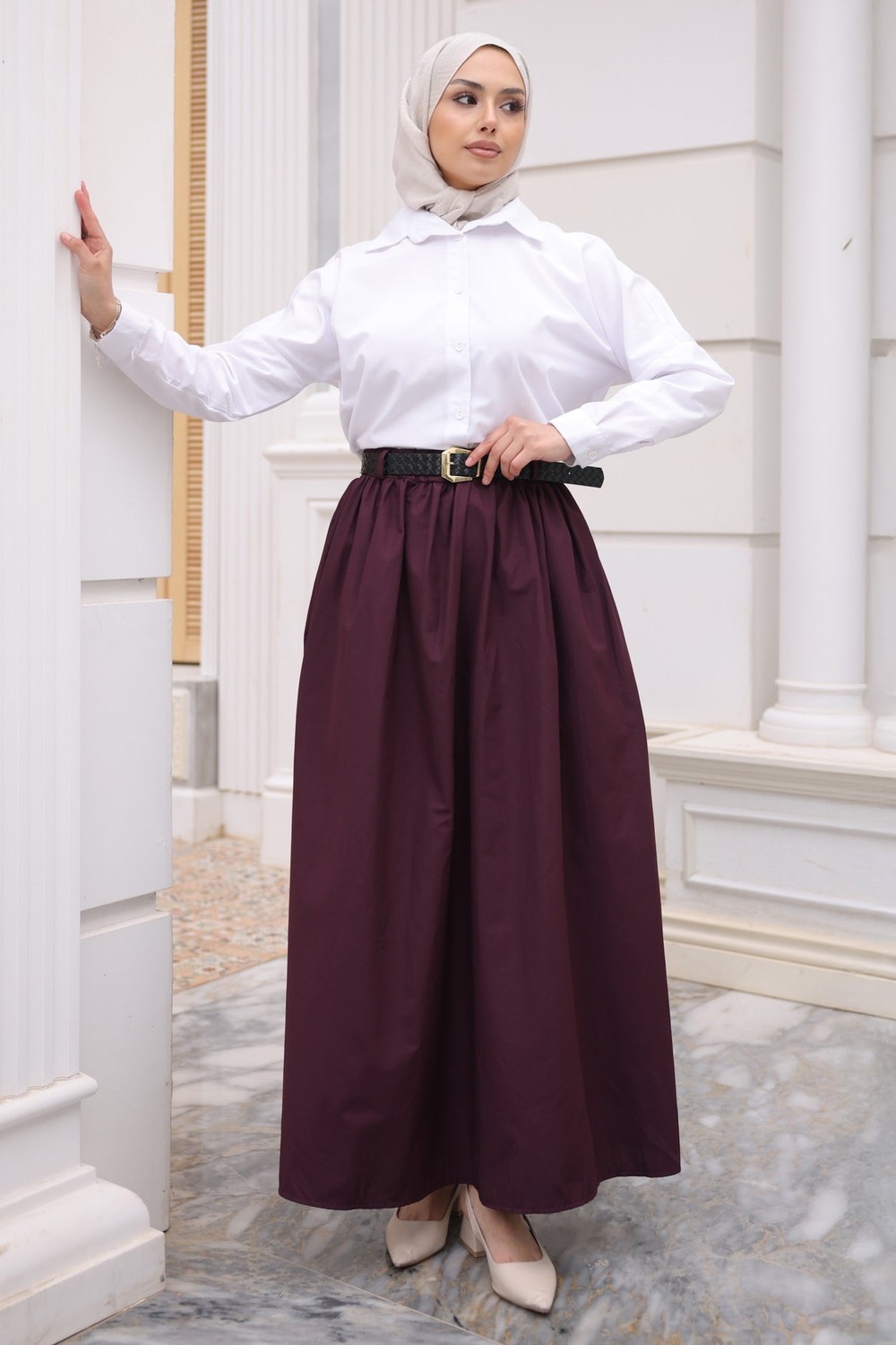 İmaj Butik Lacivert Kemerli Cepli Polin Etek görsel 2