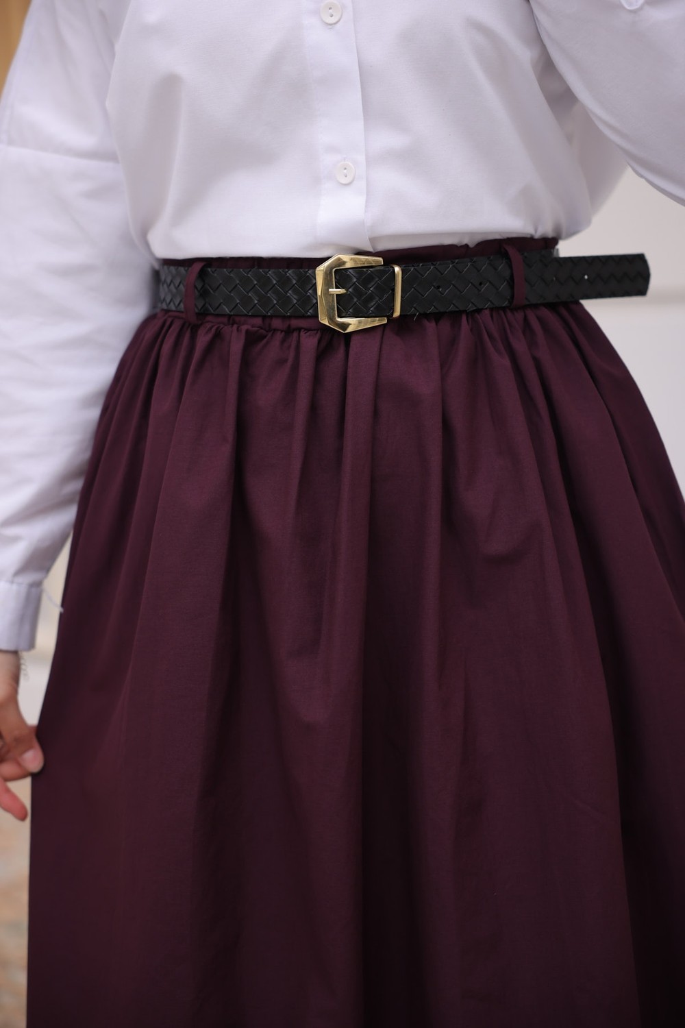 İmaj Butik Lacivert Kemerli Cepli Polin Etek görsel 3