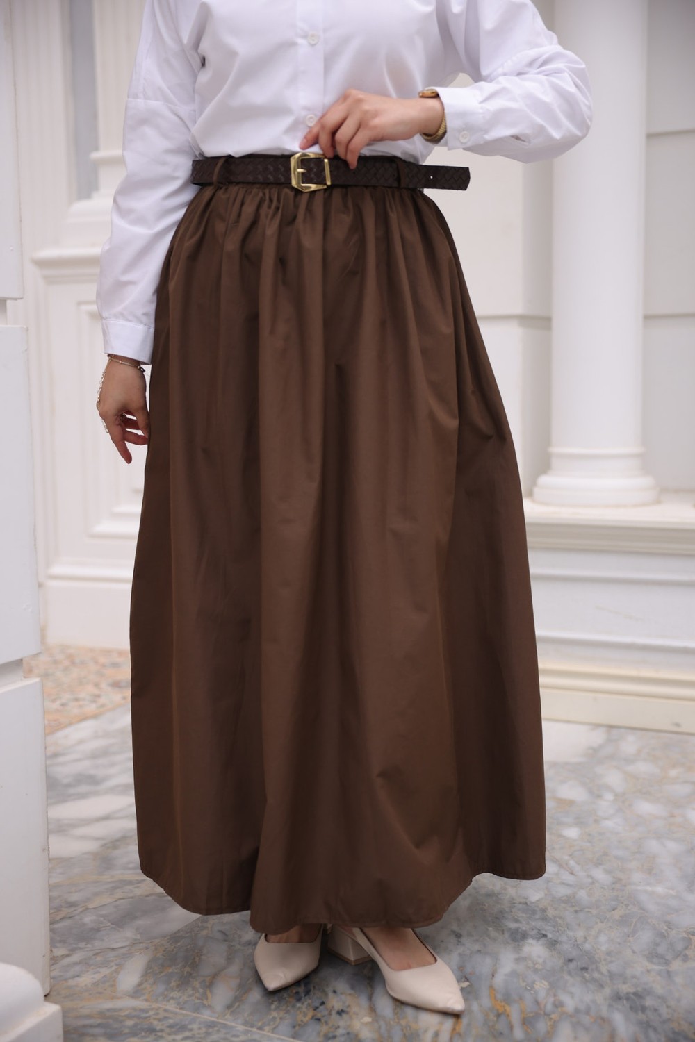 İmaj Butik Lacivert Kemerli Cepli Polin Etek görsel 6