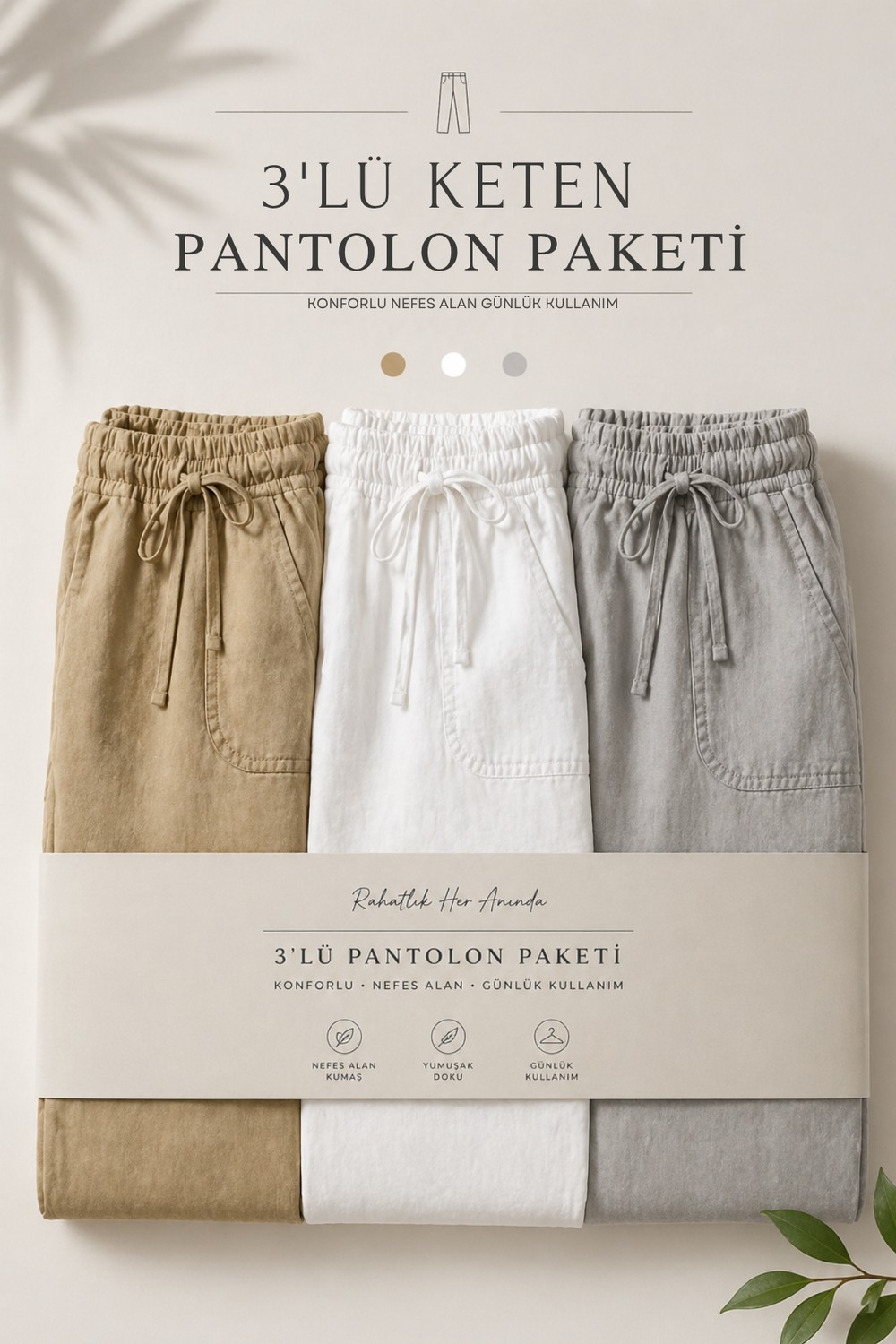 Damga 3 Adet Erkek Premium Yazlık Jogger Keten Pantolon
