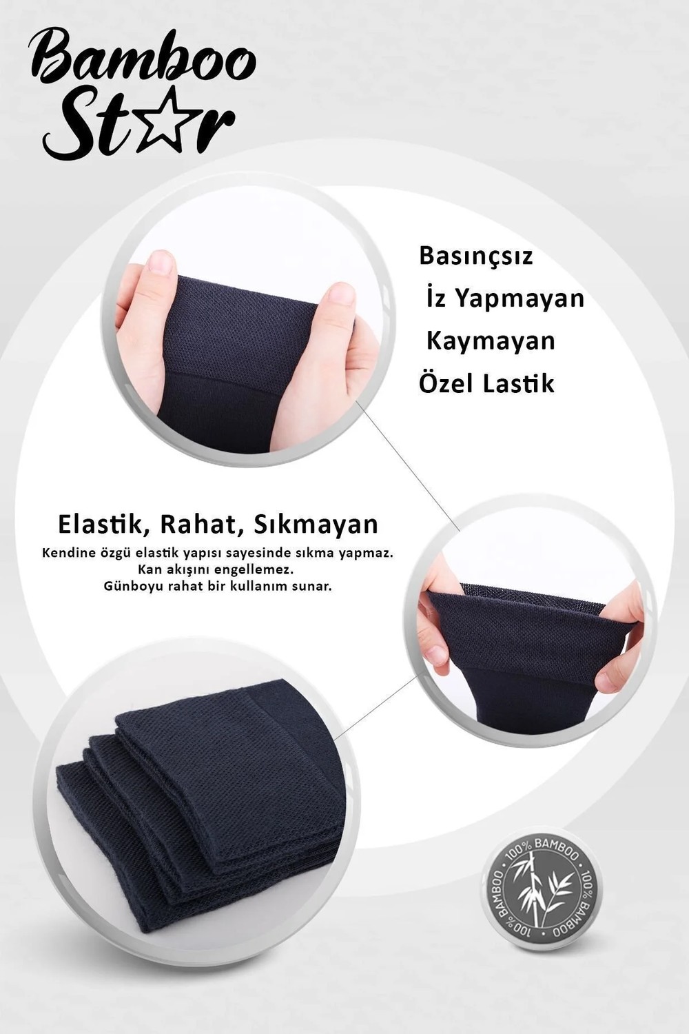 Bamboo Star Bambu Erkek Soket Uzun Düz Siyah Dikişsiz 6'lı Premium Kutulu Çorap görsel 3