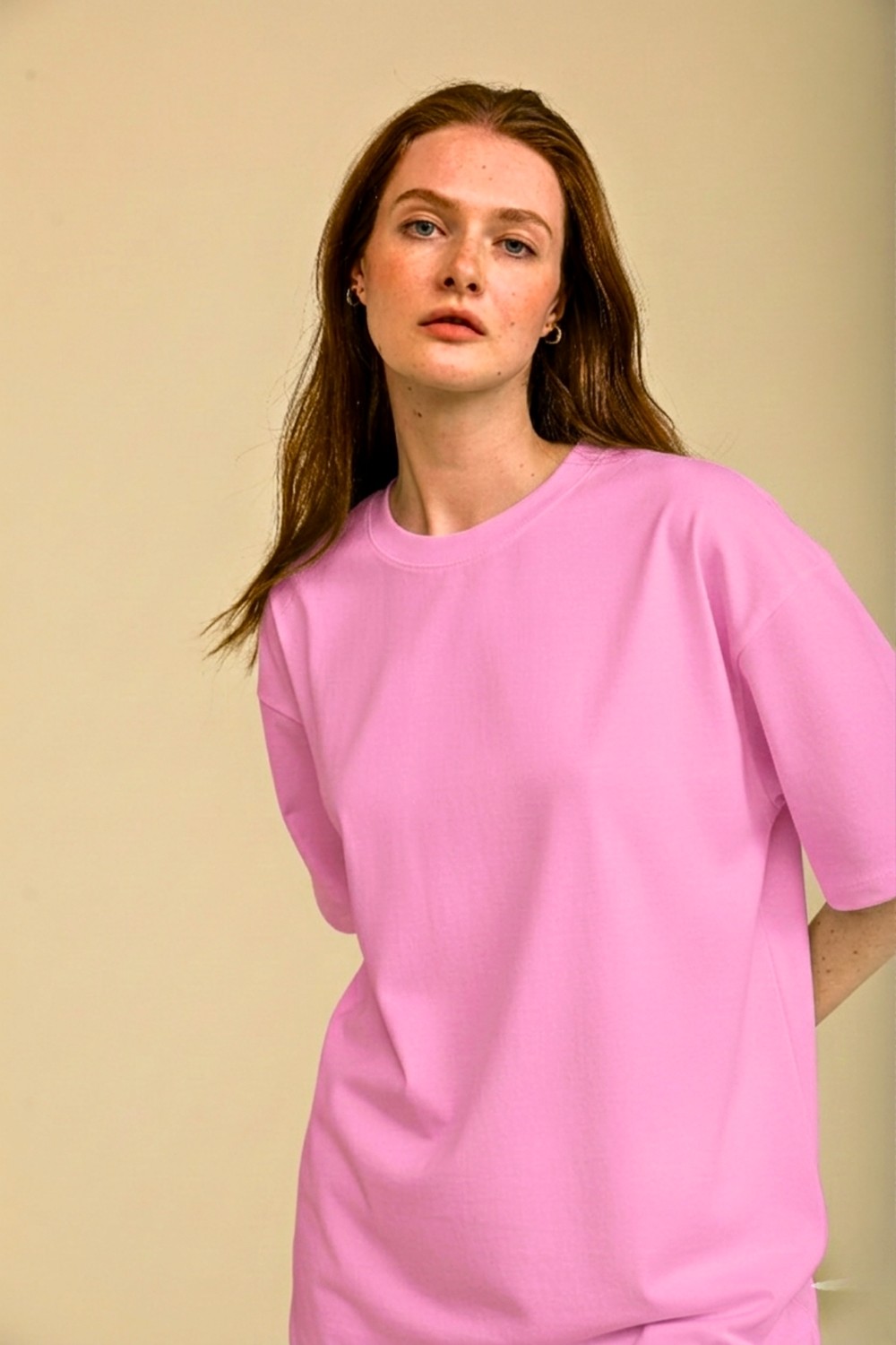 Guaraz Kadın Lacivert Oversize Bisiklet Yaka %100 Organik Pamuk Düz Basic Yazlık T-Shirt