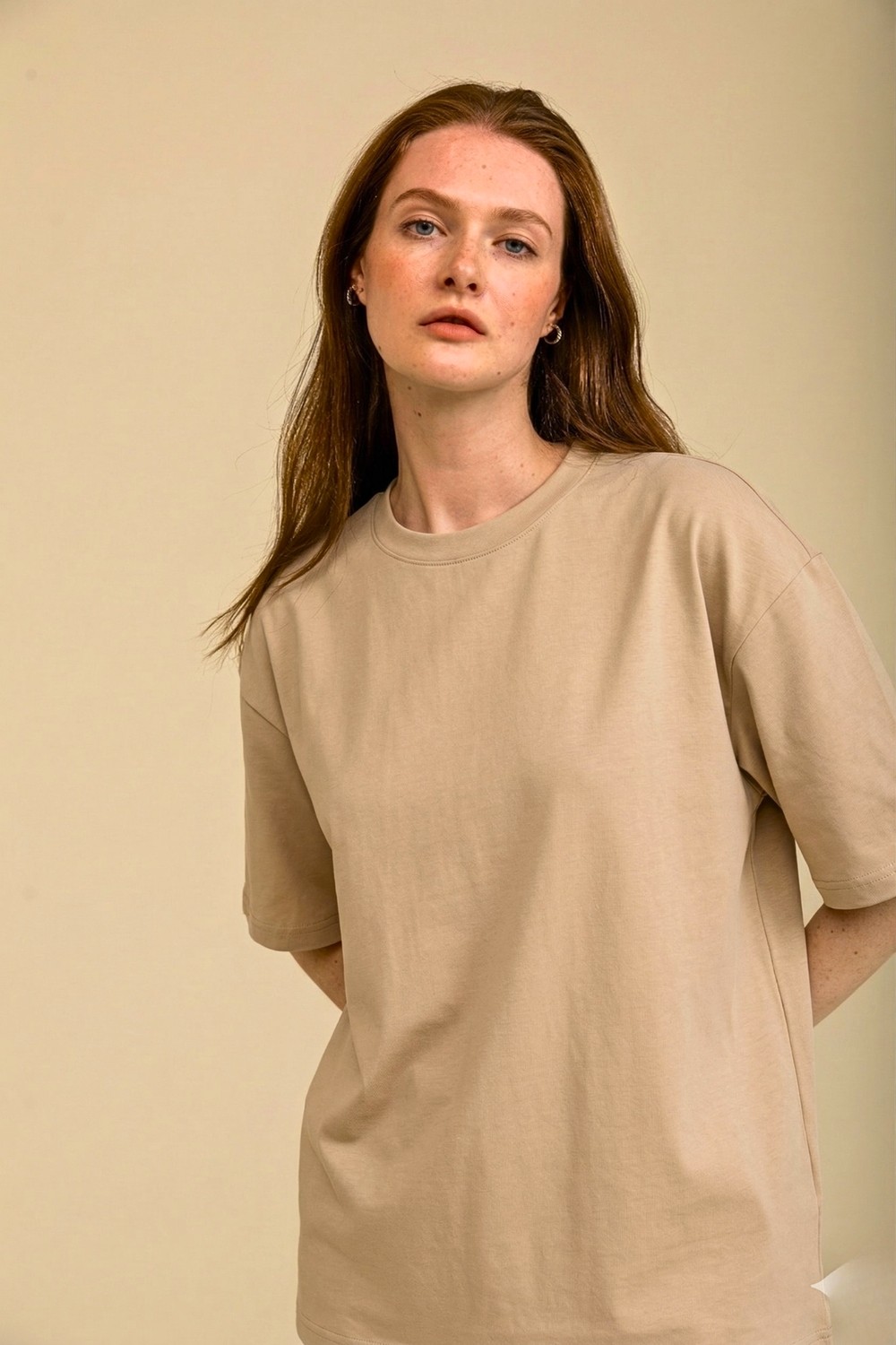 Guaraz Kadın Lacivert Oversize Bisiklet Yaka %100 Organik Pamuk Düz Basic Yazlık T-Shirt