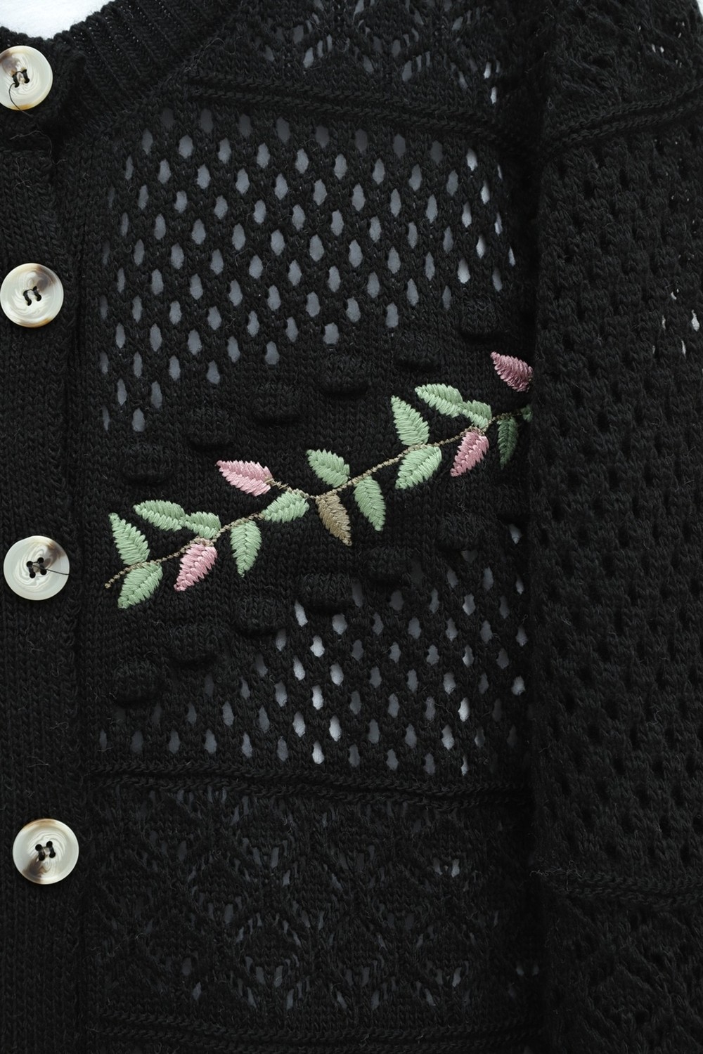 Moda Morfo Düğmeli Önü Nakışlı Ajurlu Triko Hırka -Pembe görsel 3
