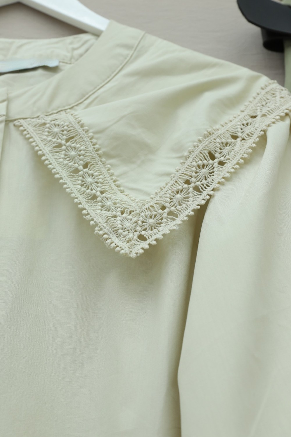 Moda Morfo Bebe Yaka Dantel Detaylı Düğmeli Poplin Gömlek -Ekru görsel 6