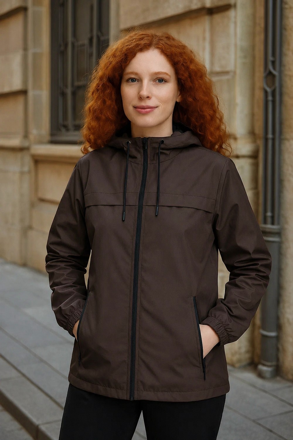 Comstar Kadın Taş Rüzgarlık & Yağmurluk Kapşonlu Hafif Uzun Kol Slim Fit Tasarım