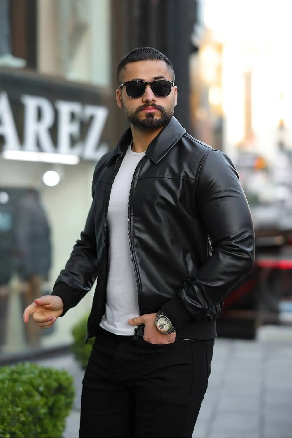 Baselco Premium Slim Fit Polo Yaka Deri Ceket Erkek Suni Deri Konforlu Kullanım Özelliği görsel 4