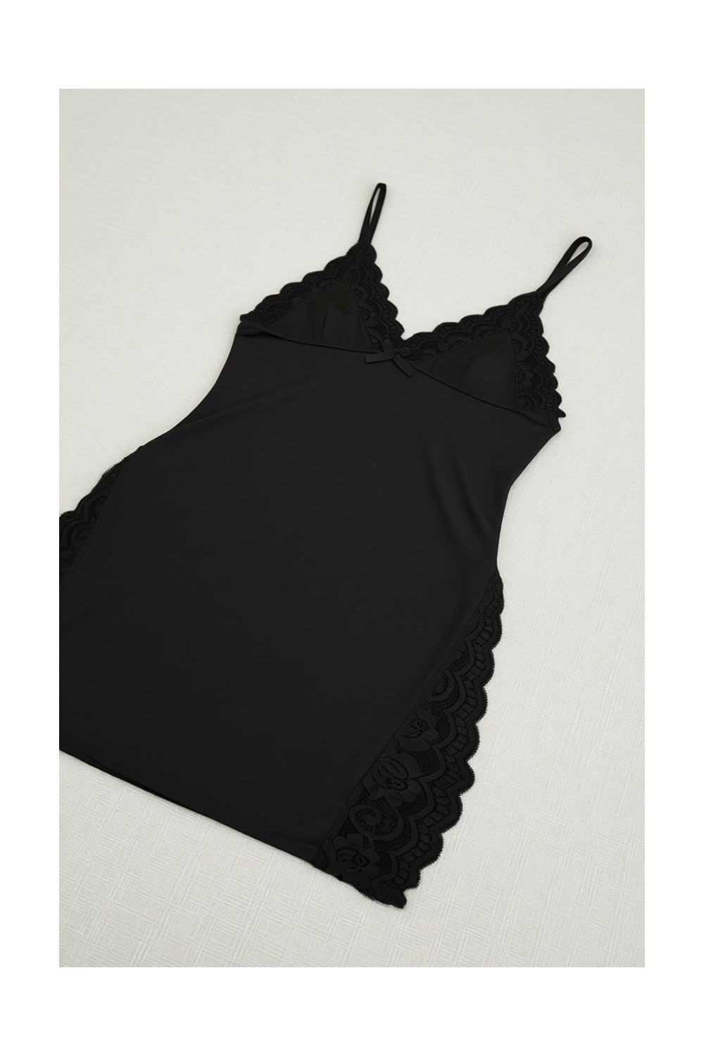 Merry See Kadın Dantelli Gecelik Kırmızı 90% Polyester Askılı Mini Derin Yırtmaçlı görsel 8