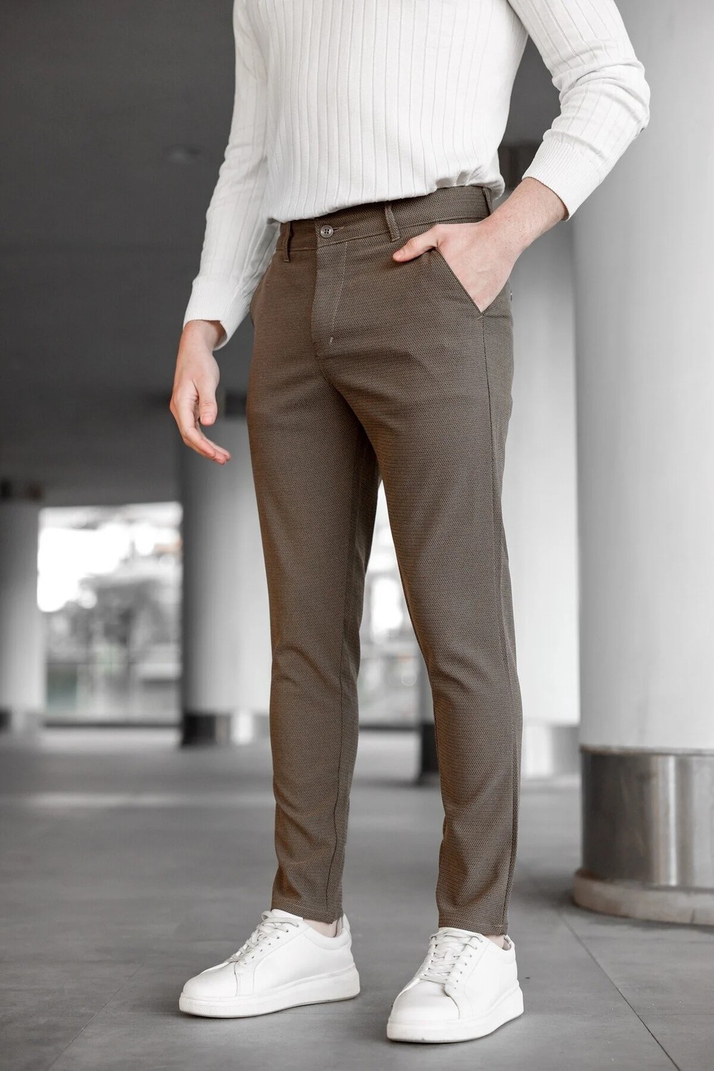 Ser Joven Erkek Siyah Slim Fit Likralı Armür Desenli Casual Pantolon