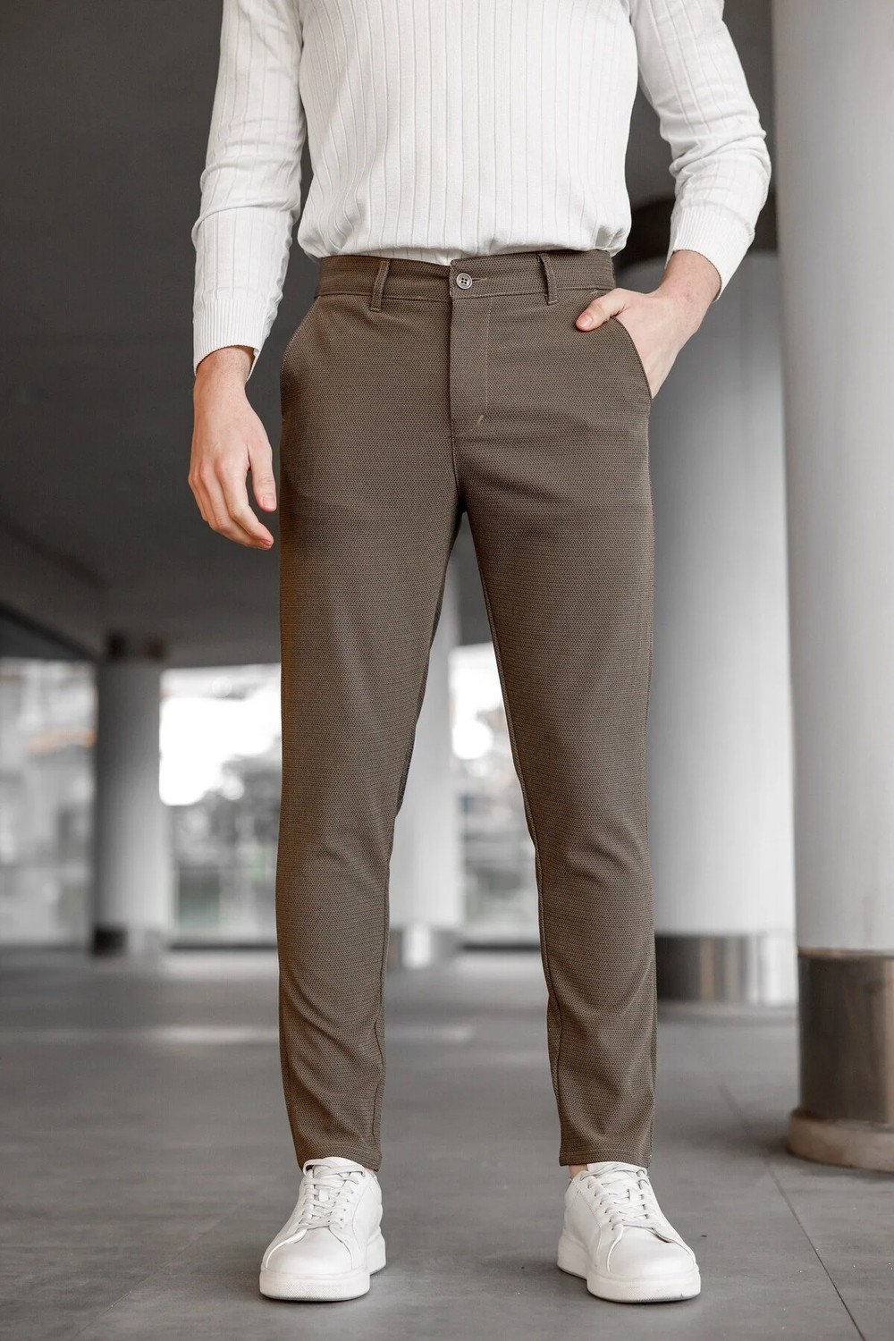 Ser Joven Erkek Siyah Slim Fit Likralı Armür Desenli Casual Pantolon görsel 2