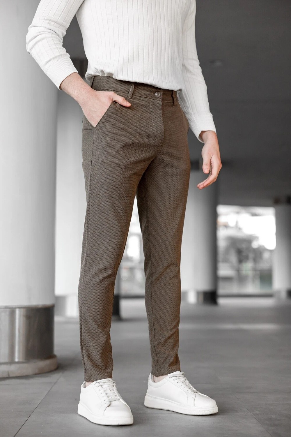 Ser Joven Erkek Siyah Slim Fit Likralı Armür Desenli Casual Pantolon görsel 3
