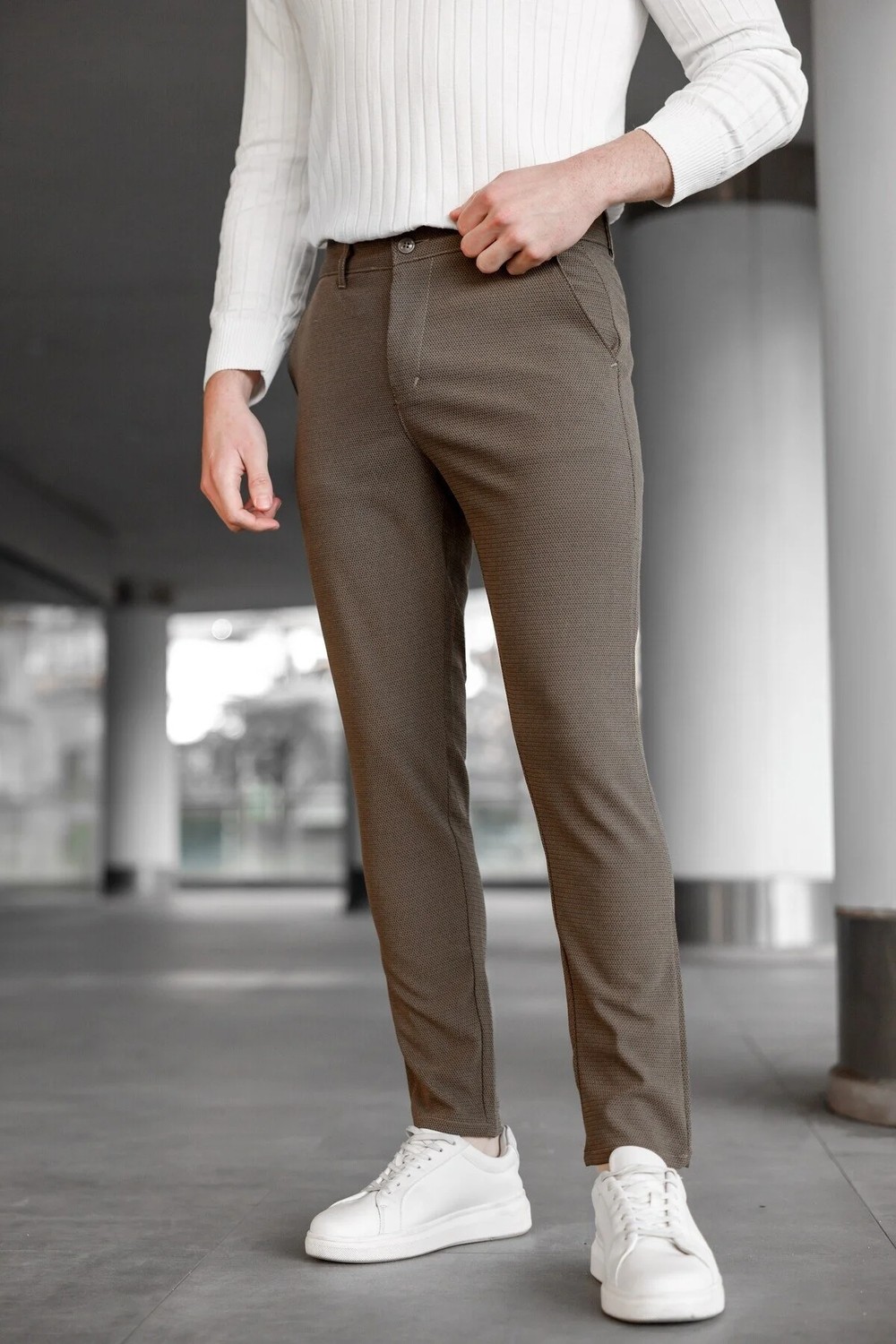 Ser Joven Erkek Siyah Slim Fit Likralı Armür Desenli Casual Pantolon görsel 5