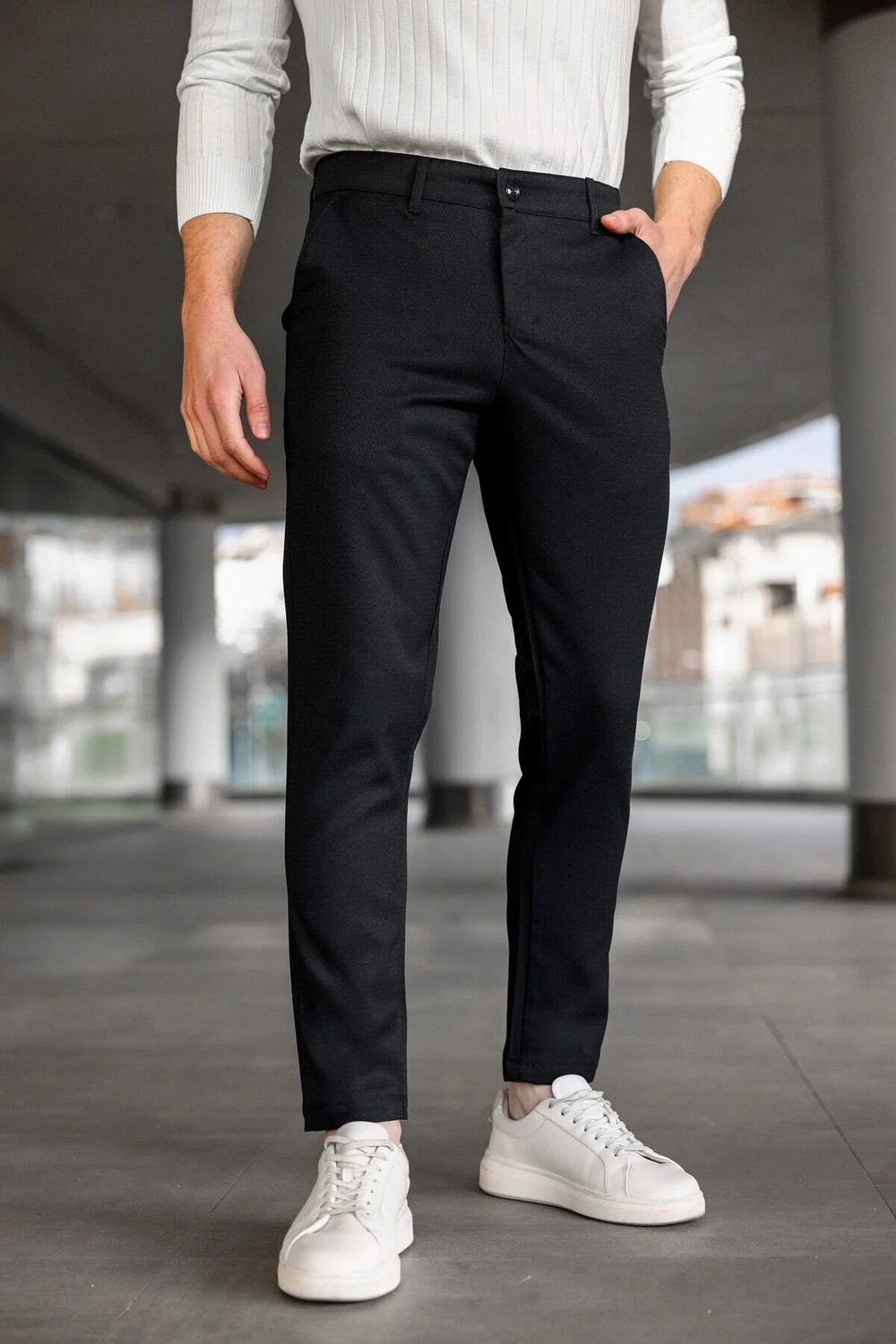 Ser Joven Erkek Siyah Slim Fit Likralı Armür Desenli Casual Pantolon görsel 8