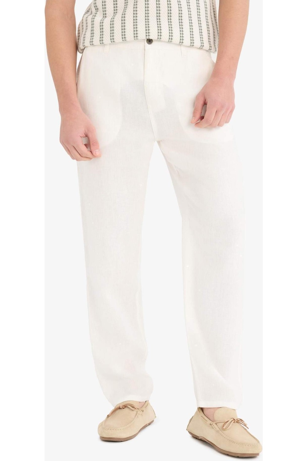 DeFacto %100 Keten Relax Fit Düz Paça Yazlık Pantolon C1117AX25SP görsel 2