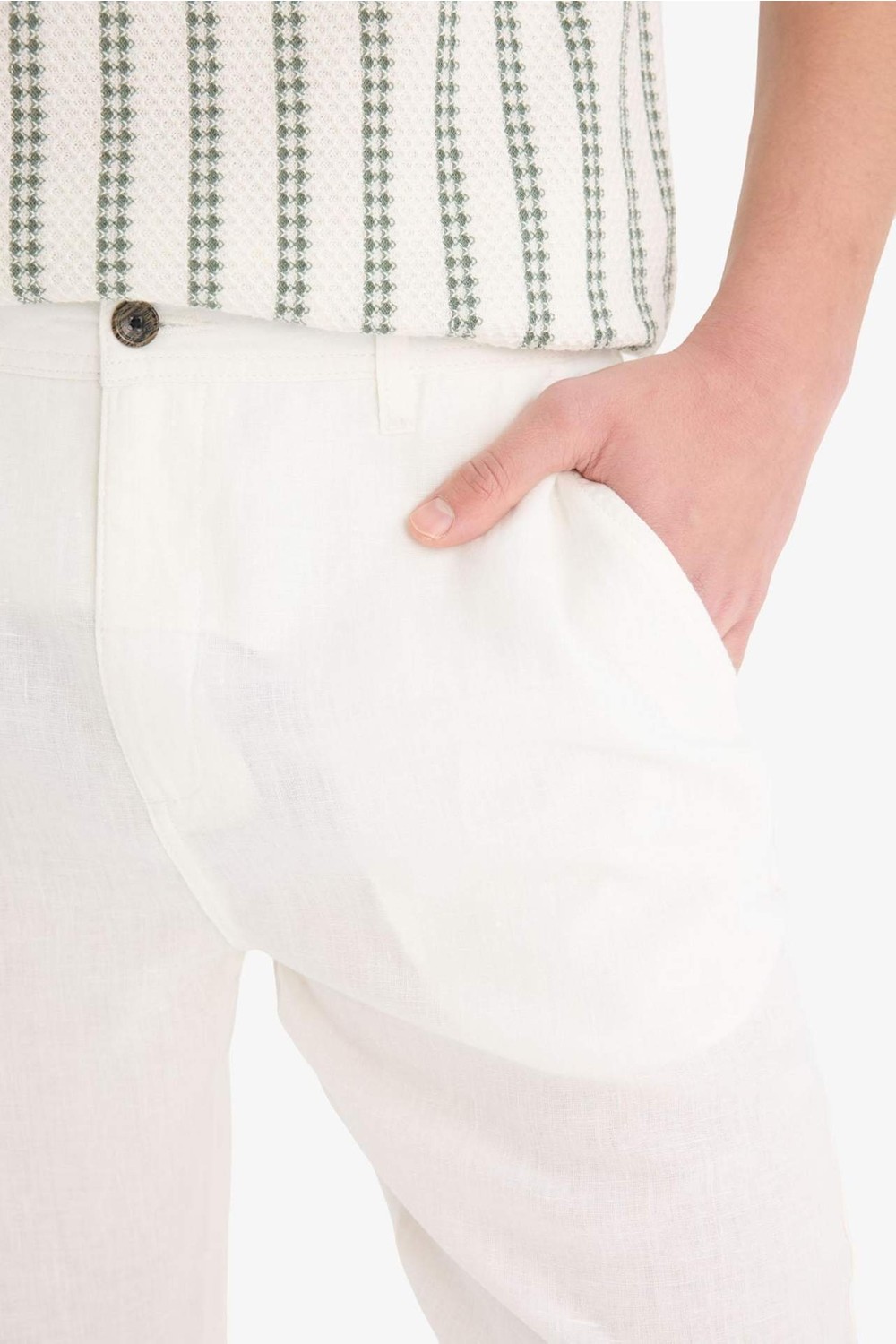DeFacto %100 Keten Relax Fit Düz Paça Yazlık Pantolon C1117AX25SP görsel 3