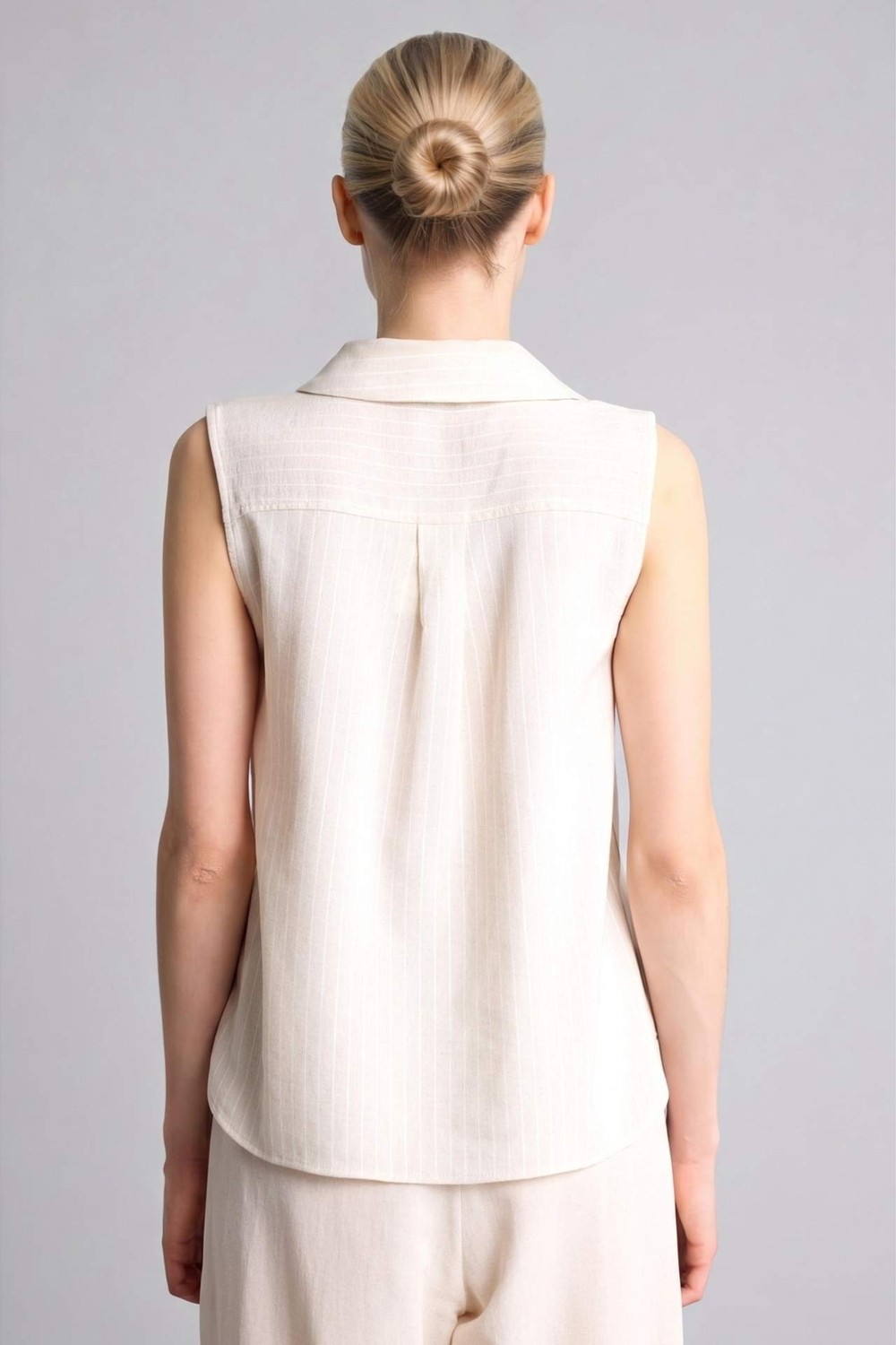 DeFacto Regular Fit Gömlek Yaka Keten Karışımlı Kısa Kollu Bluz H3127AX26SM görsel 5