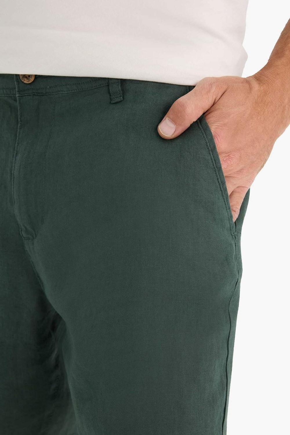 DeFacto %100 Keten Regular Fit Yazlık Bermuda Şort D9931AX25SM görsel 4