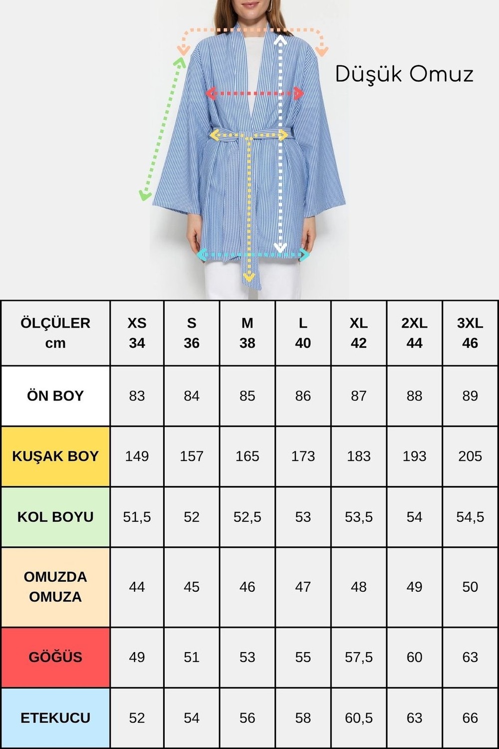 Saade Kırmızı Kadın Dikey Çizgili Geniş Kollu Şık Yazlık Relaxed Kimono görsel 2
