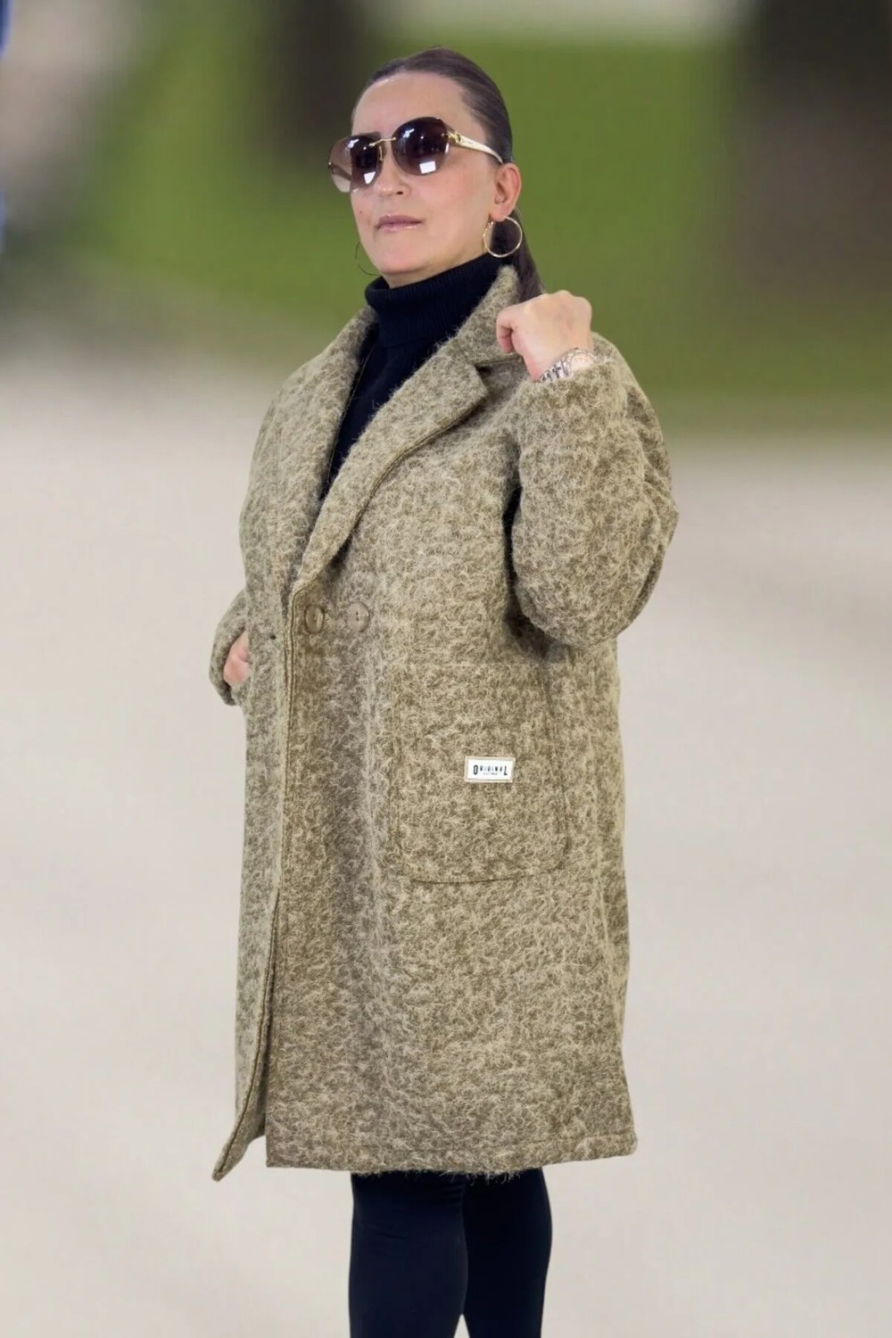 Yagmur Beren YAĞMURBEREN Büyük Beden Kadın Kaban %70 Yün %30 Polyester Düğmeli Cepli Orjinal Italyan Buklet Zra Model görsel 6