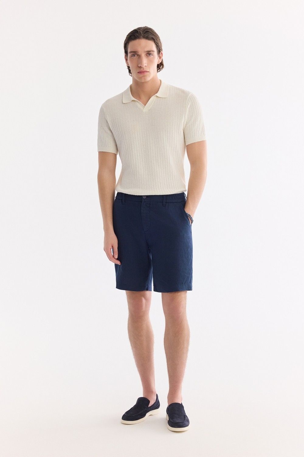AVVA Erkek Antrasit Beli Lastikli %100 Keten Relaxed Fit Şort B003732