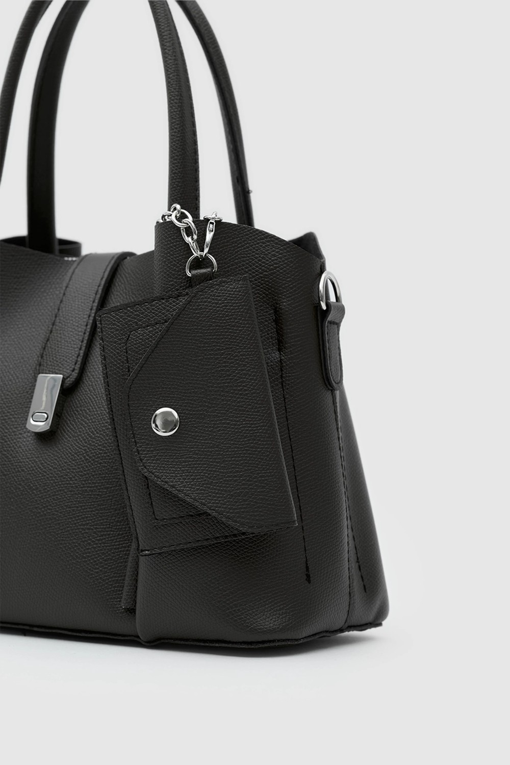 Shule Bags Guide Kartlık Charmlı El ve Omuz Çantası Koyu Kahve görsel 4
