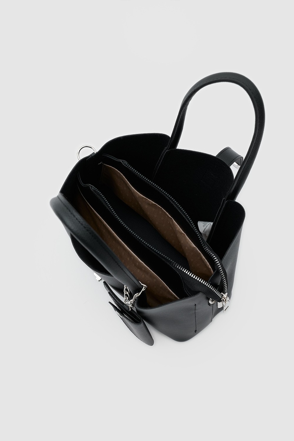 Shule Bags Guide Kartlık Charmlı El ve Omuz Çantası Koyu Kahve görsel 6